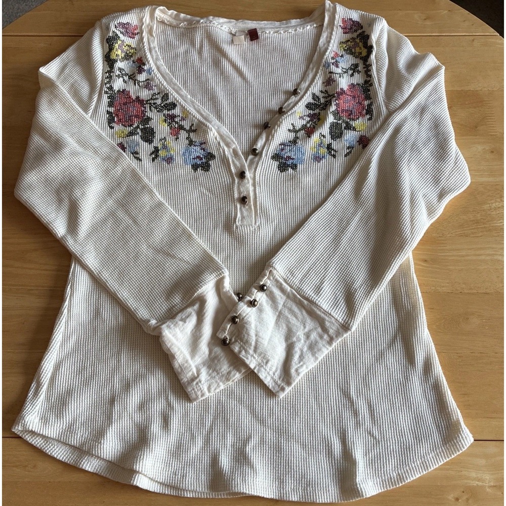 Pilcro By Anthropology Crossstitch Waffle Knit Henley Size Large